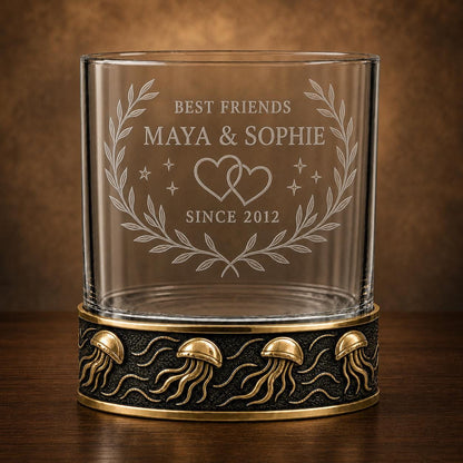 Personalized Jellyfish Whiskey Glass – Custom Etched Old Fashioned Glass, 10 oz