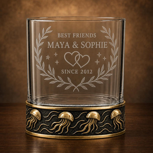 Personalized Jellyfish Whiskey Glass – Custom Etched Old Fashioned Glass, 10 oz