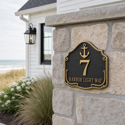 Personalised House Number Sign | Antique Brass Address Plaque | Custom Street/Family Name Board