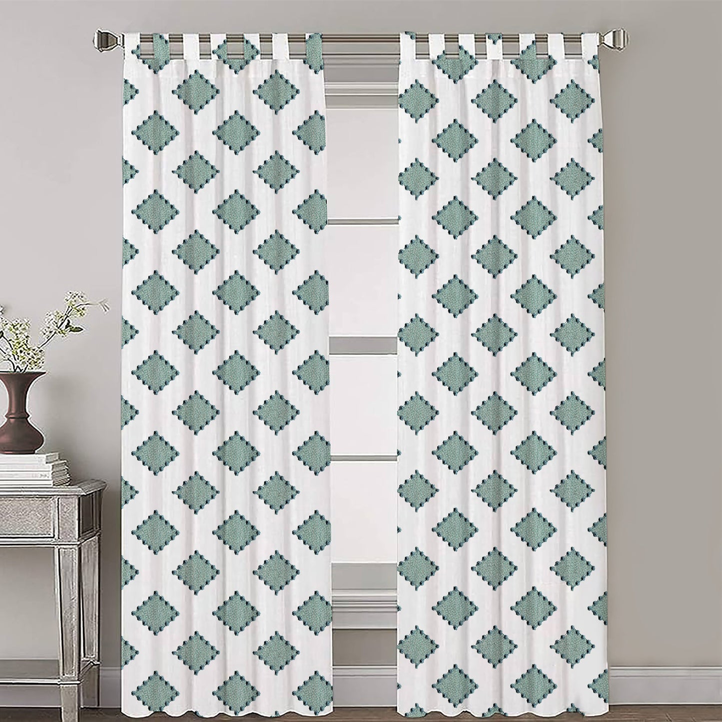 Anna - Set of 2 Panels Crewel Embroidered Curtains | Linen Cotton Mix | Fully Embroidered | Lined