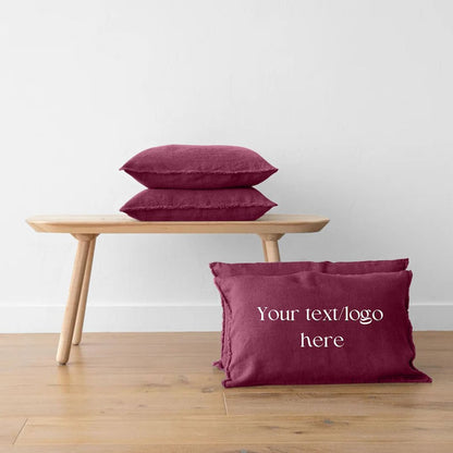 Berry - Set of 2 | Personalised Embroidered Raw/Frayed Edged Pillow/Cushion Covers (Covers only) in Pure Linen | Super Soft | Pre-washed