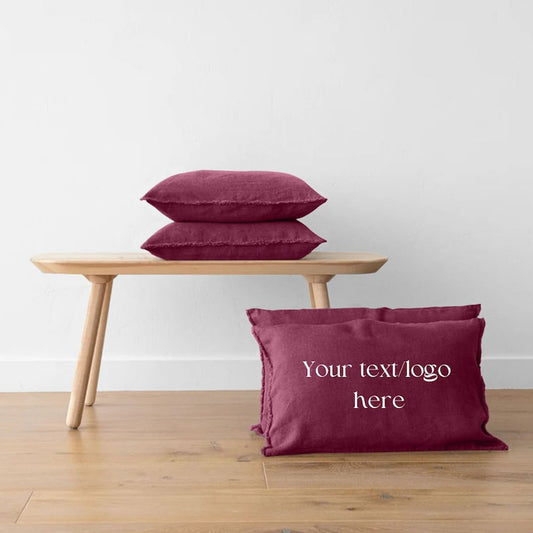 Berry - Set of 2 | Personalised Embroidered Raw/Frayed Edged Pillow/Cushion Covers (Covers only) in Pure Linen | Super Soft | Pre-washed