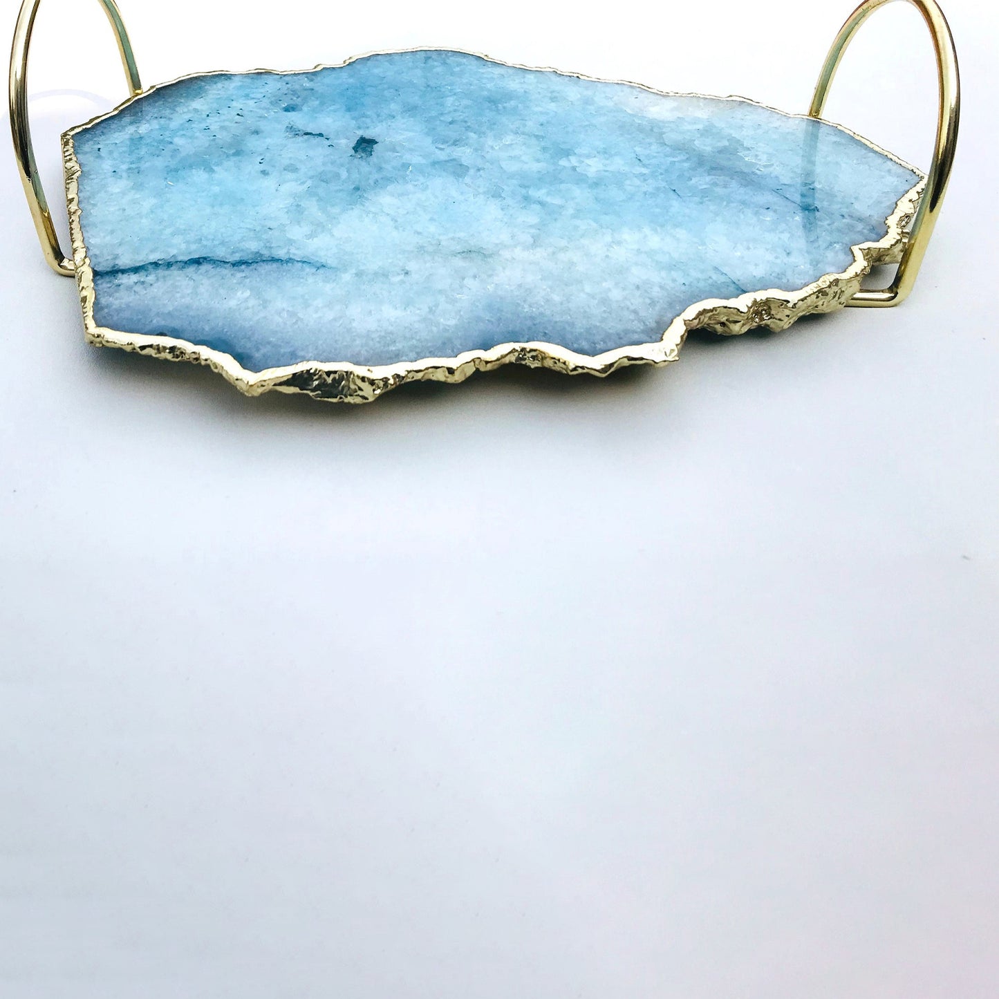 Blue Agate Serving Tray With Brass Loop Handles