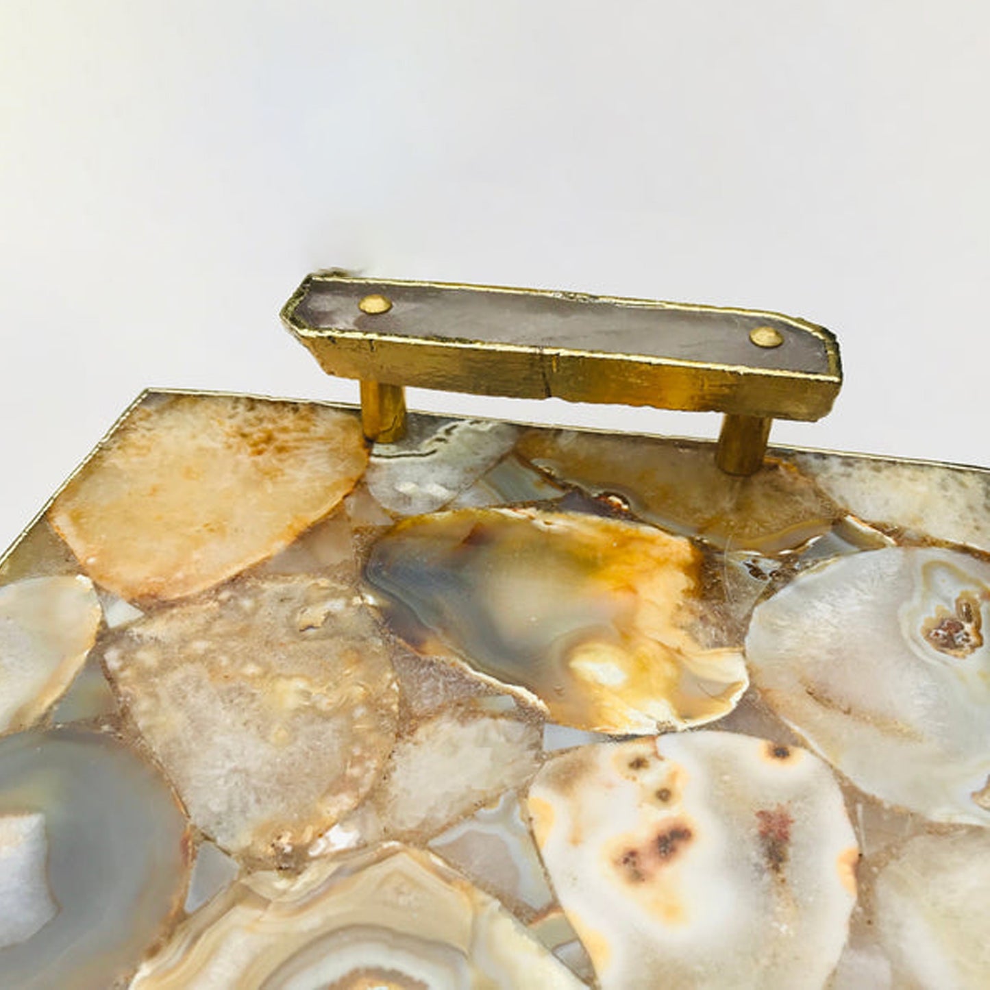Brown Plated Agate Serving Tray With Clear Quartz Handles/Personalised Momentos/Sign Boards