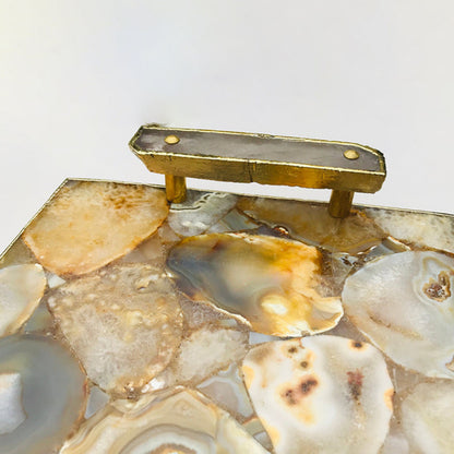 Brown Plated Agate Serving Tray With Clear Quartz Handles/Personalised Momentos/Sign Boards