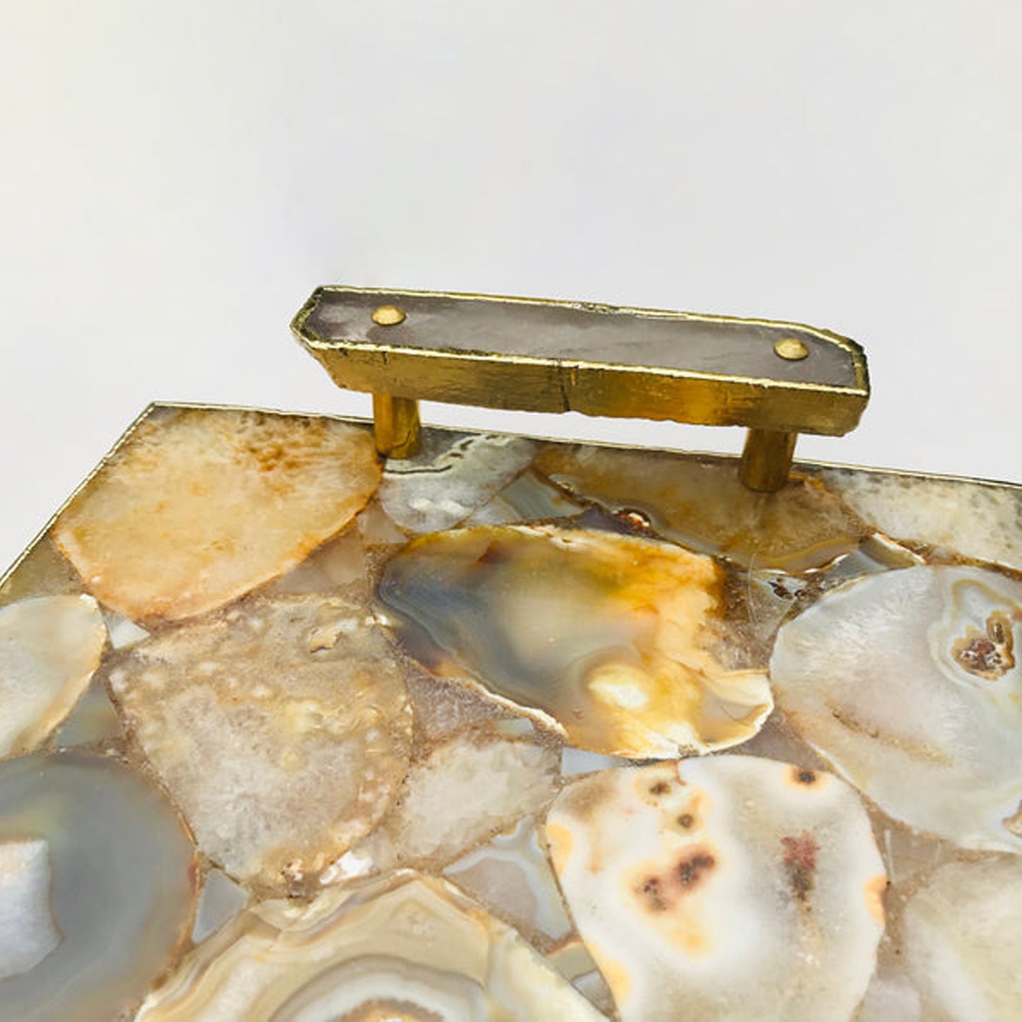 Brown Plated Agate Serving Tray With Clear Quartz Handles/Personalised Momentos/Sign Boards