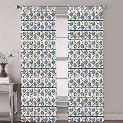 Chloe - Set of 2 Panels Crewel Embroidered Curtains | Linen Cotton Mix | Fully Embroidered | Lined