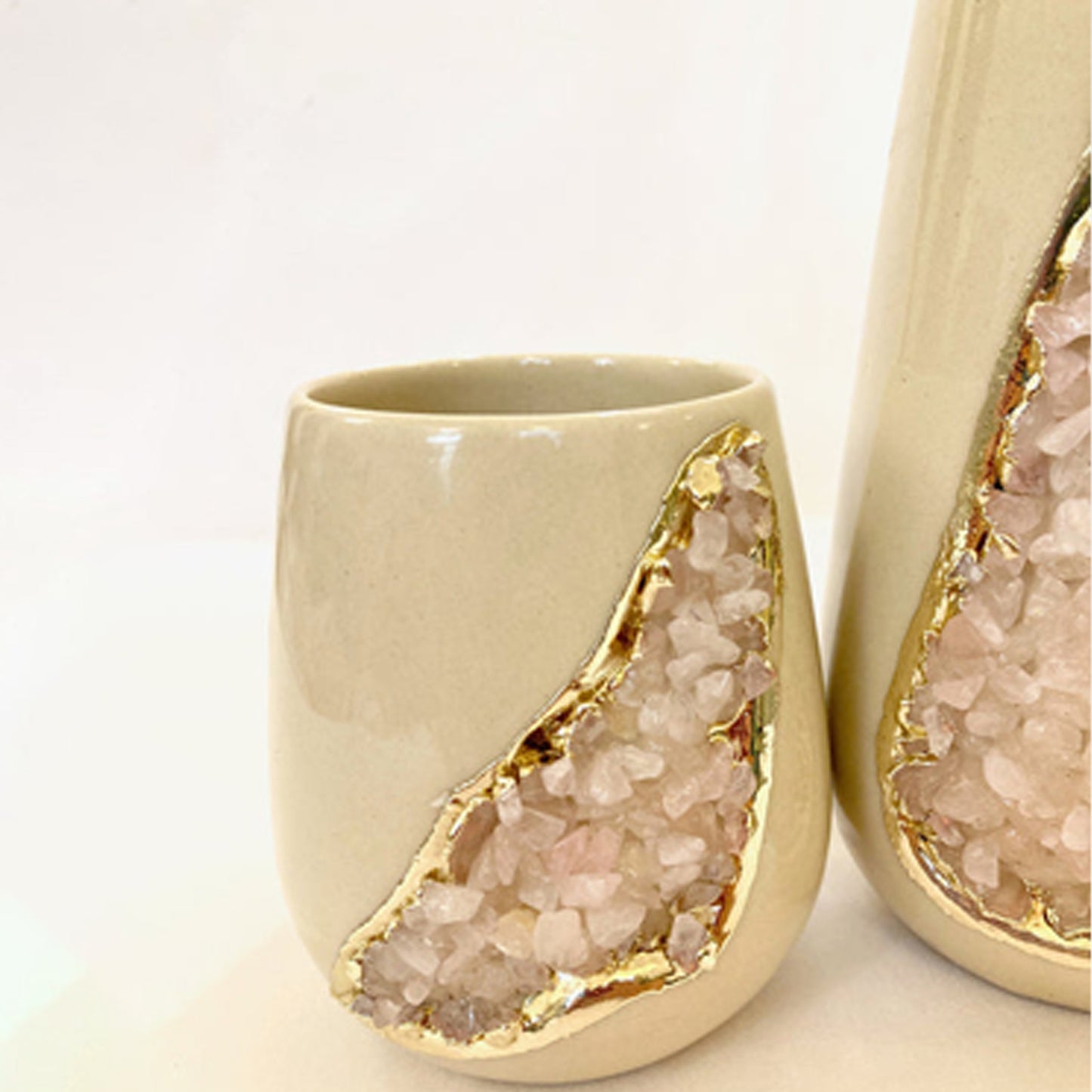 Set of 2 Cream Ceramic Vases