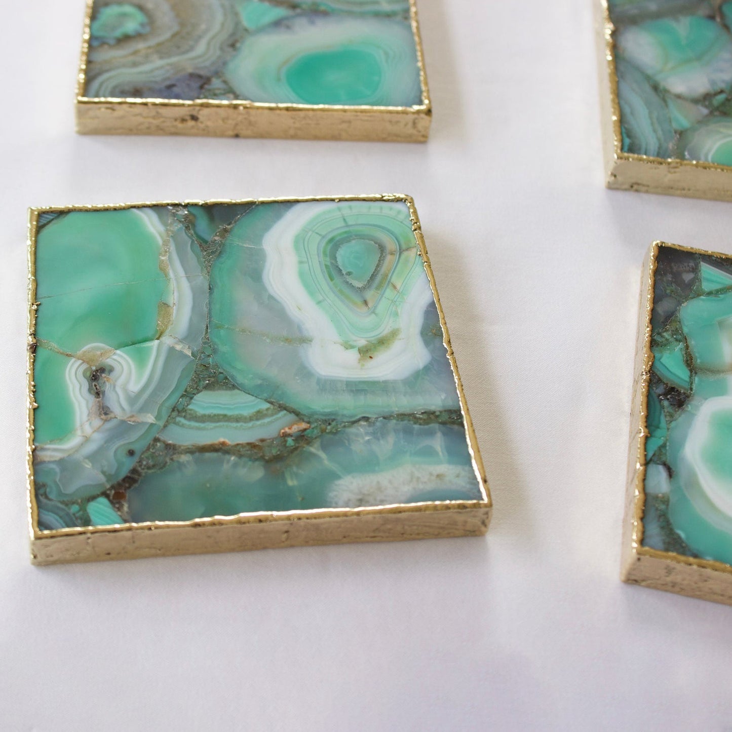 Green Agate - Set of 4 Large Square Coasters | Personalised Momentos