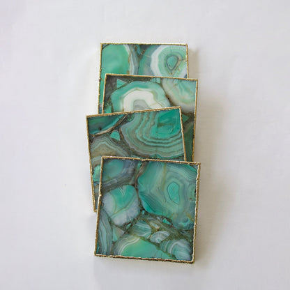 Green Agate - Set of 4 Large Square Coasters | Personalised Momentos