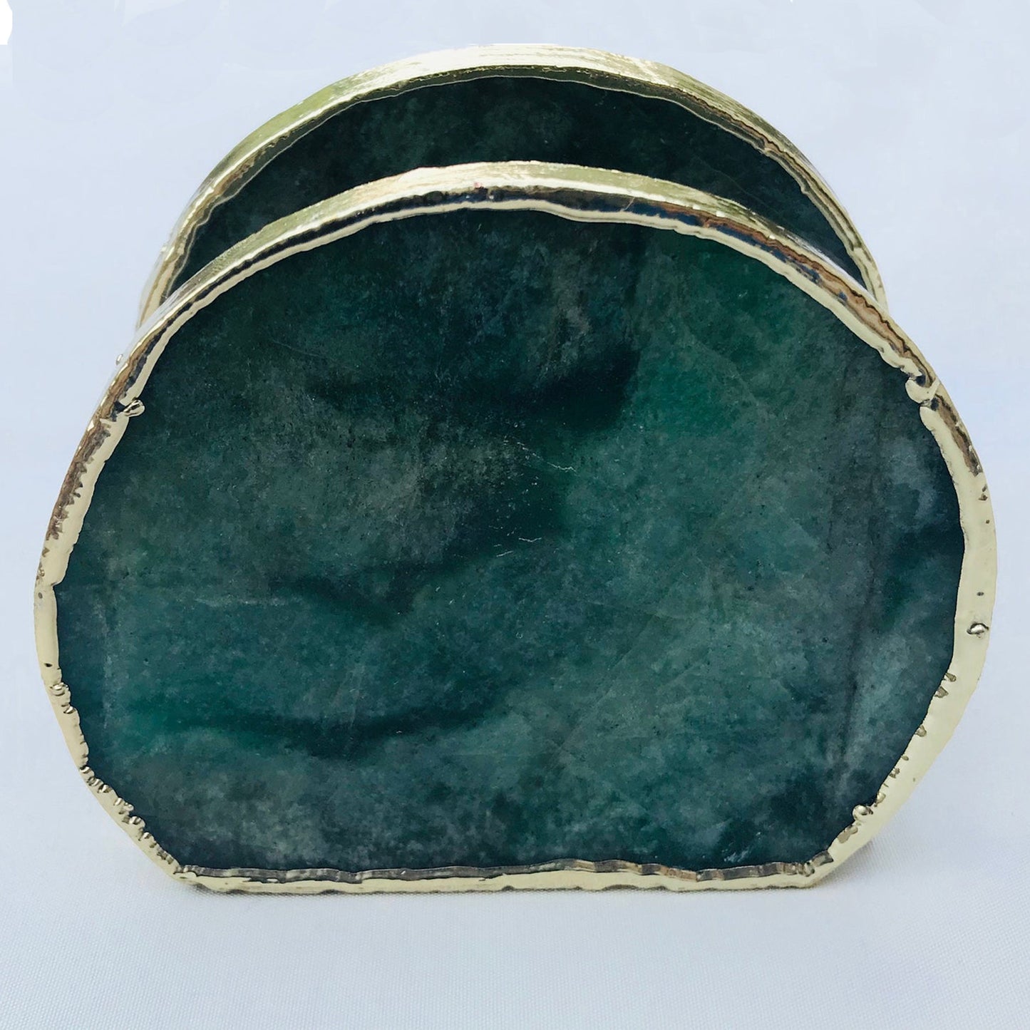 Hand Rounded Green Agate Napkin Holder/Natural Stone Napkin Holder/Paper Napkin Holder/Desk Napkin Holder/Picnic Holder