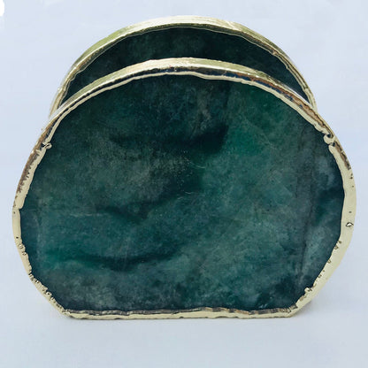 Hand Rounded Green Agate Napkin Holder/Natural Stone Napkin Holder/Paper Napkin Holder/Desk Napkin Holder/Picnic Holder