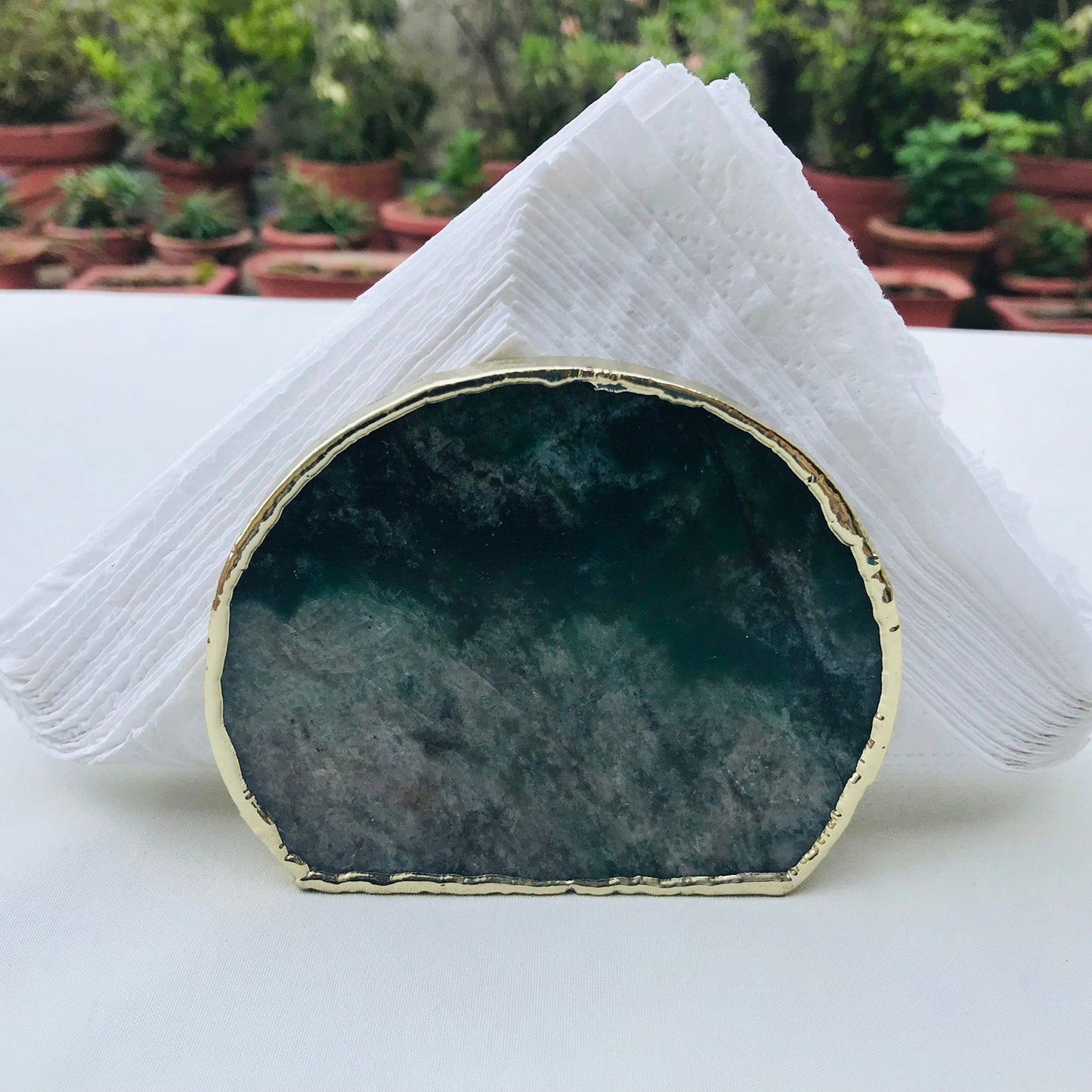 Hand Rounded Green Agate Napkin Holder/Natural Stone Napkin Holder/Paper Napkin Holder/Desk Napkin Holder/Picnic Holder