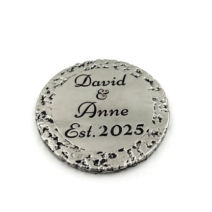 Custom engraved round coasters | Personalized metal name decor in gold, silver or antique | set of 4