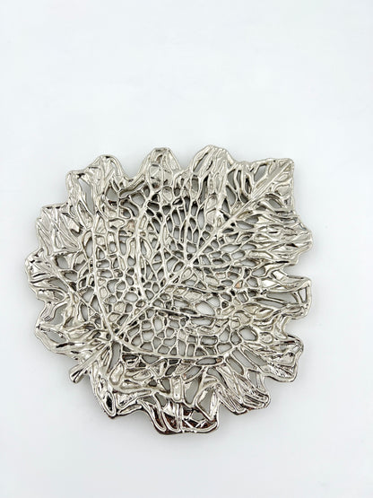 Skeletal Leaf Tray - Decorative Metal Tray | Small Platter | Centrepiece | Home Accent | Gold, Silver or Antique Finish