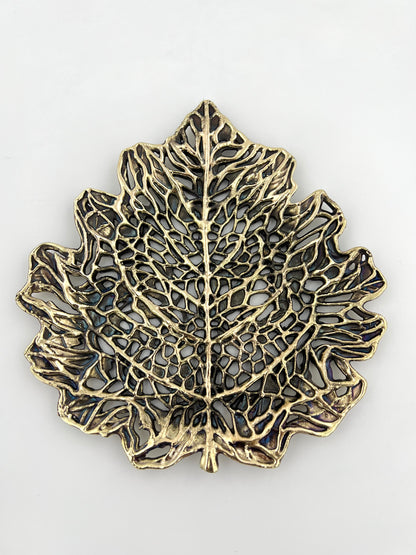Skeletal Leaf Tray - Decorative Metal Tray | Small Platter | Centrepiece | Home Accent | Gold, Silver or Antique Finish