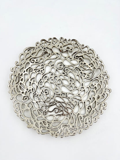 Lace Inspired Decorative Tray – Electro-formed Filigree Decor Dish, Fossil Style Art Platter in Gold or Silver Finish
