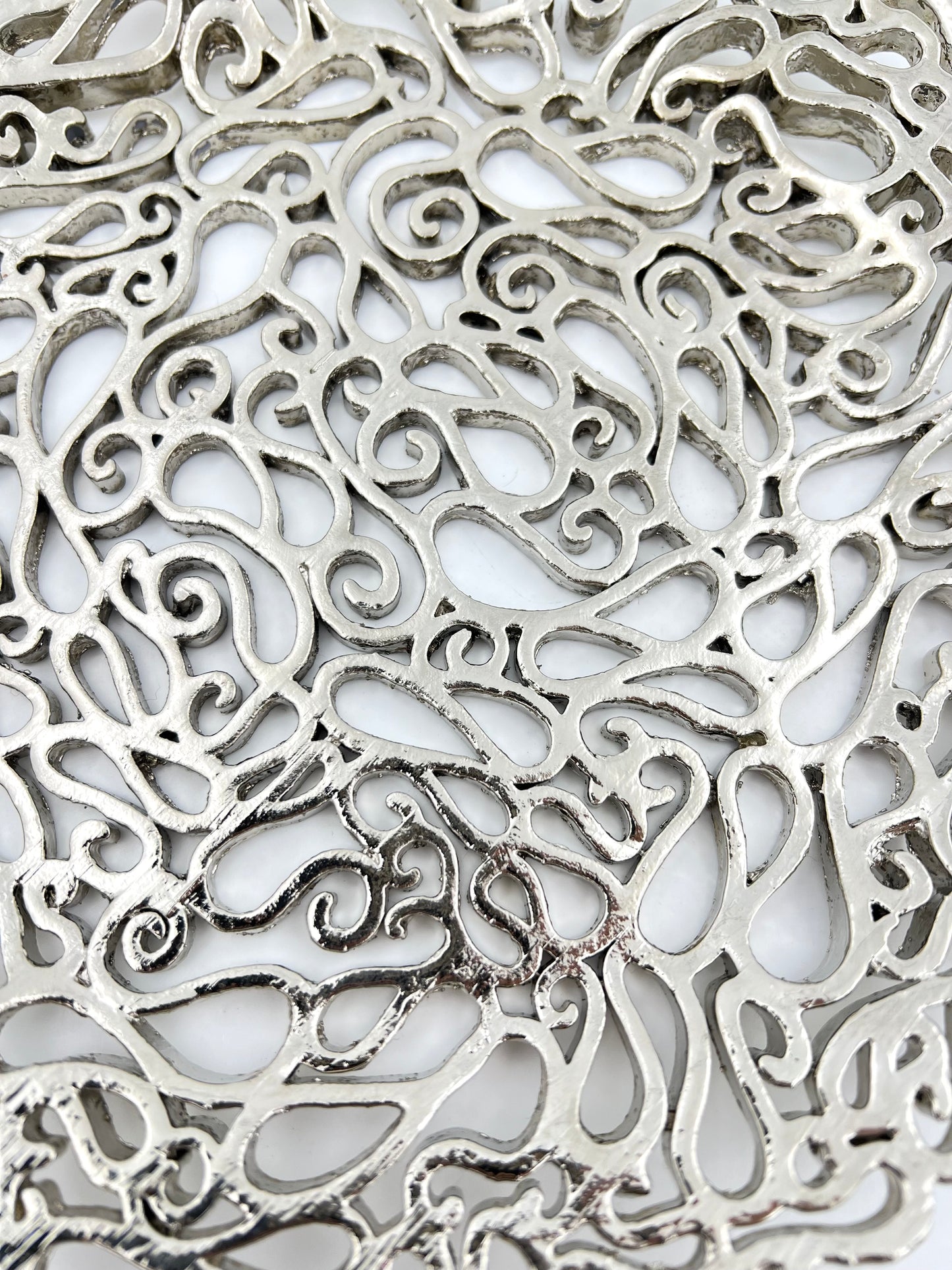 Lace Inspired Decorative Tray – Electro-formed Filigree Decor Dish, Fossil Style Art Platter in Gold or Silver Finish