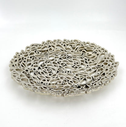 Lace Inspired Decorative Tray – Electro-formed Filigree Decor Dish, Fossil Style Art Platter in Gold or Silver Finish