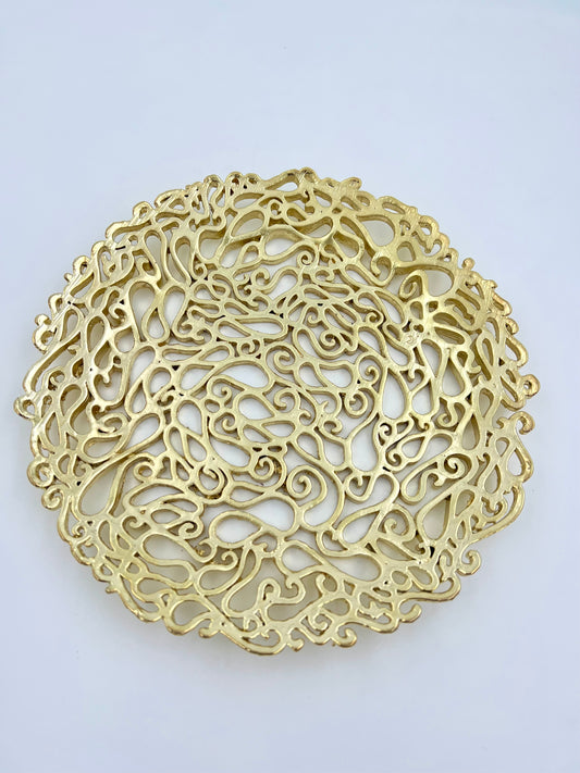 Lace Inspired Decorative Tray – Electro-formed Filigree Decor Dish, Fossil Style Art Platter in Gold or Silver Finish