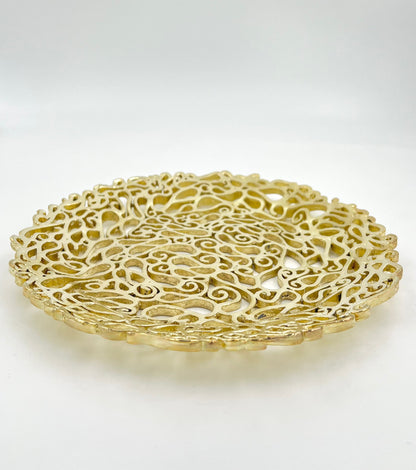 Lace Inspired Decorative Tray – Electro-formed Filigree Decor Dish, Fossil Style Art Platter in Gold or Silver Finish