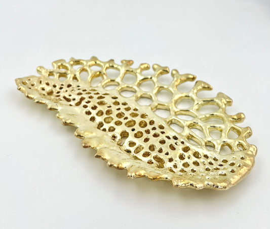 Fossil Inspired Decorative Tray – Electro-formed Sculptural Jewellery/Decor Dish | Gold or Silver Finish | Modern Coffee Table Accent