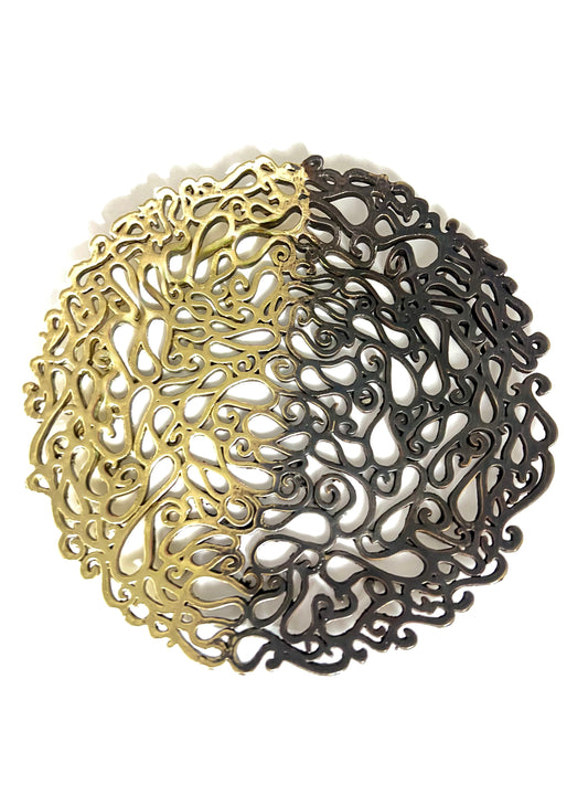 Lace Inspired Decorative Tray – Electro-formed Filigree Decor Dish, Fossil Style Art Platter in God and Antique Ombre Finish