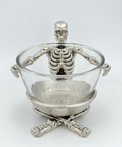 Skeleton Bowl with Glass Insert – Gothic Decorative Dish | Gold, Silver or Antique Finish | Halloween Candy Bowl & Home Decor
