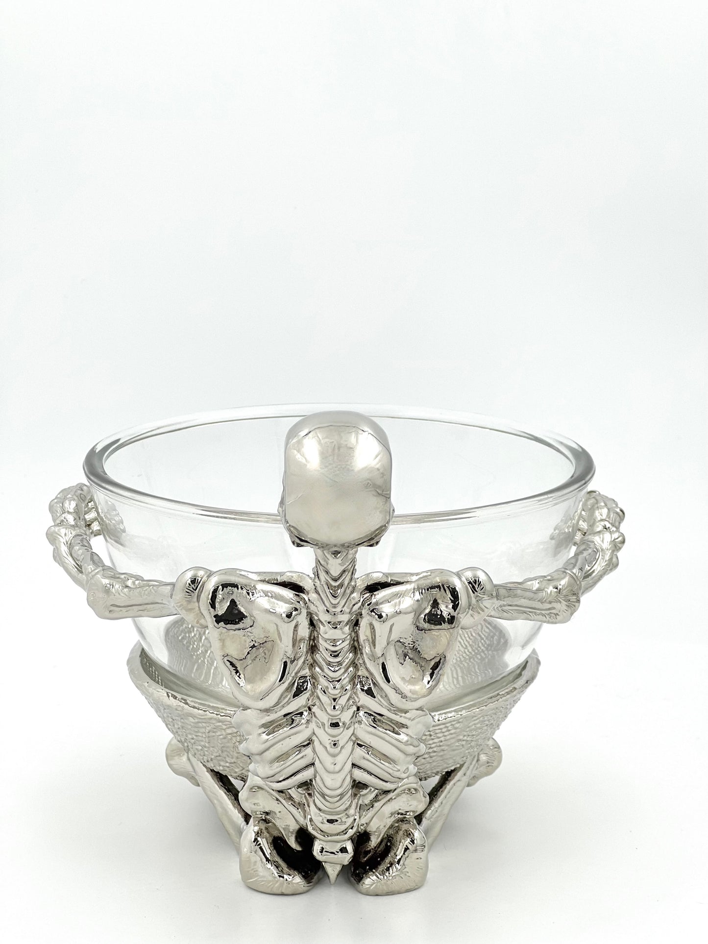 Skeleton Bowl with Glass Insert – Gothic Decorative Dish | Gold, Silver or Antique Finish | Halloween Candy Bowl & Home Decor