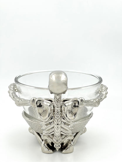 Skeleton Bowl with Glass Insert – Gothic Decorative Dish | Gold, Silver or Antique Finish | Halloween Candy Bowl & Home Decor