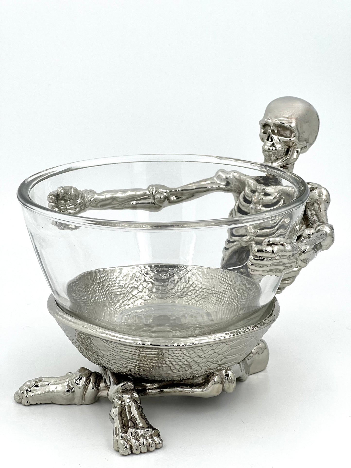 Skeleton Bowl with Glass Insert – Gothic Decorative Dish | Gold, Silver or Antique Finish | Halloween Candy Bowl & Home Decor