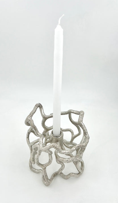 Organic Abstract Candle Holder - Electro-formed Sculptural Taper Candle Stand | Gold, Silver or Antique Finish