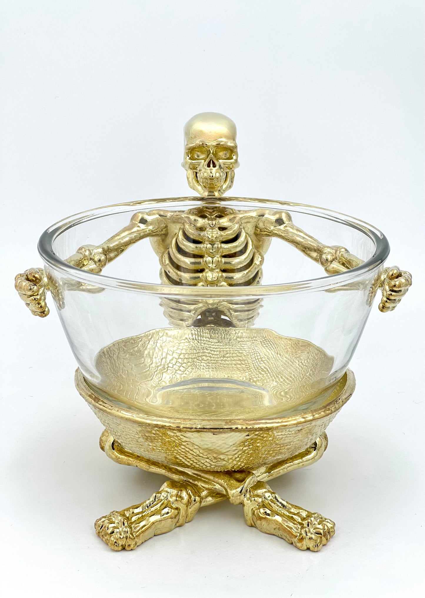 Skeleton Bowl with Glass Insert – Gothic Decorative Dish | Gold, Silver or Antique Finish | Halloween Candy Bowl & Home Decor
