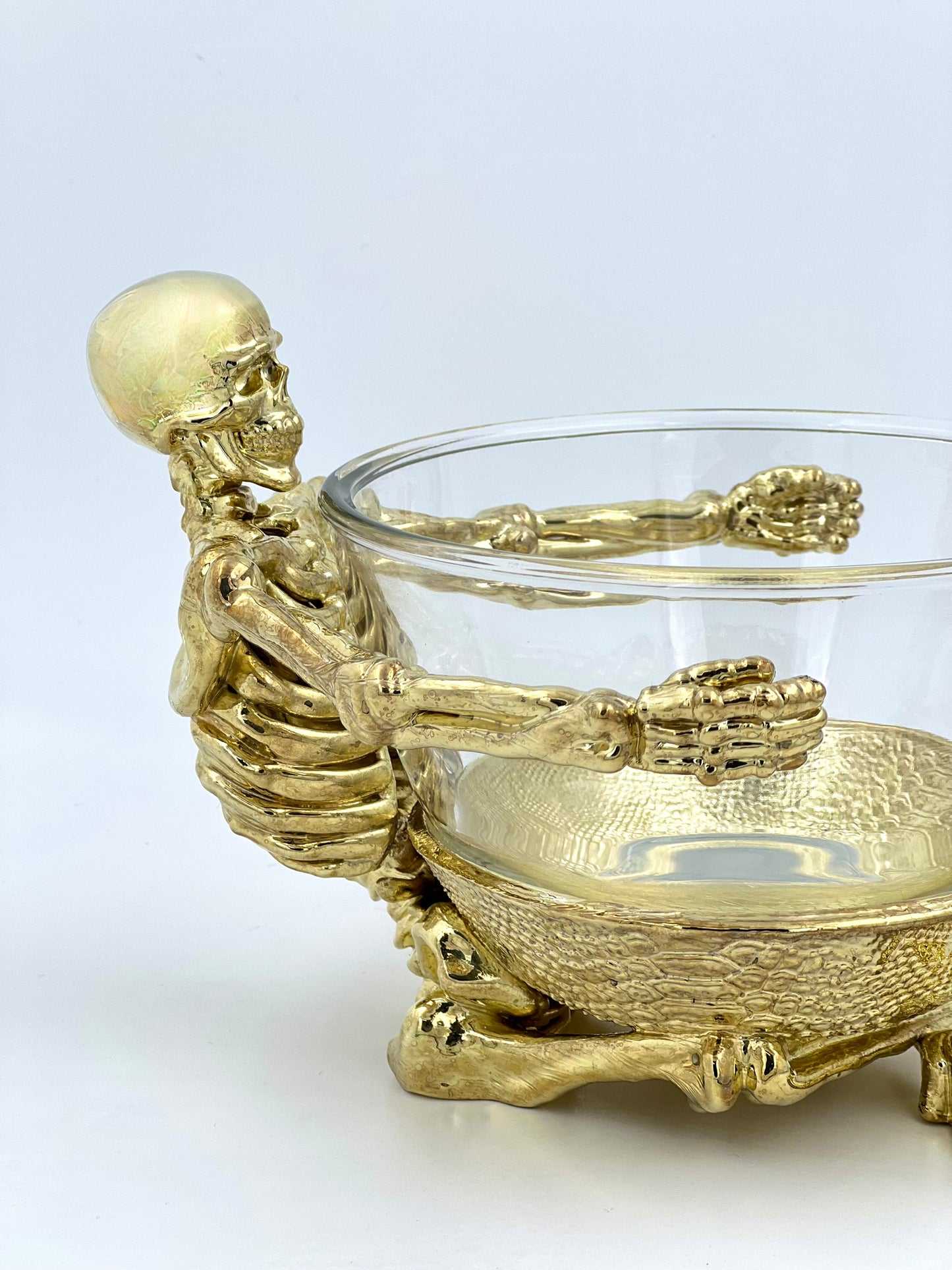 Skeleton Bowl with Glass Insert – Gothic Decorative Dish | Gold, Silver or Antique Finish | Halloween Candy Bowl & Home Decor