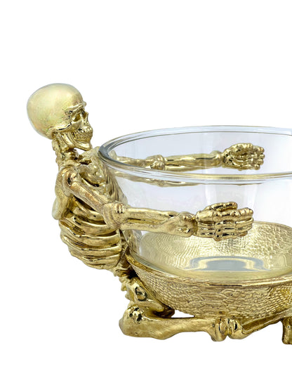 Skeleton Bowl with Glass Insert – Gothic Decorative Dish | Gold, Silver or Antique Finish | Halloween Candy Bowl & Home Decor