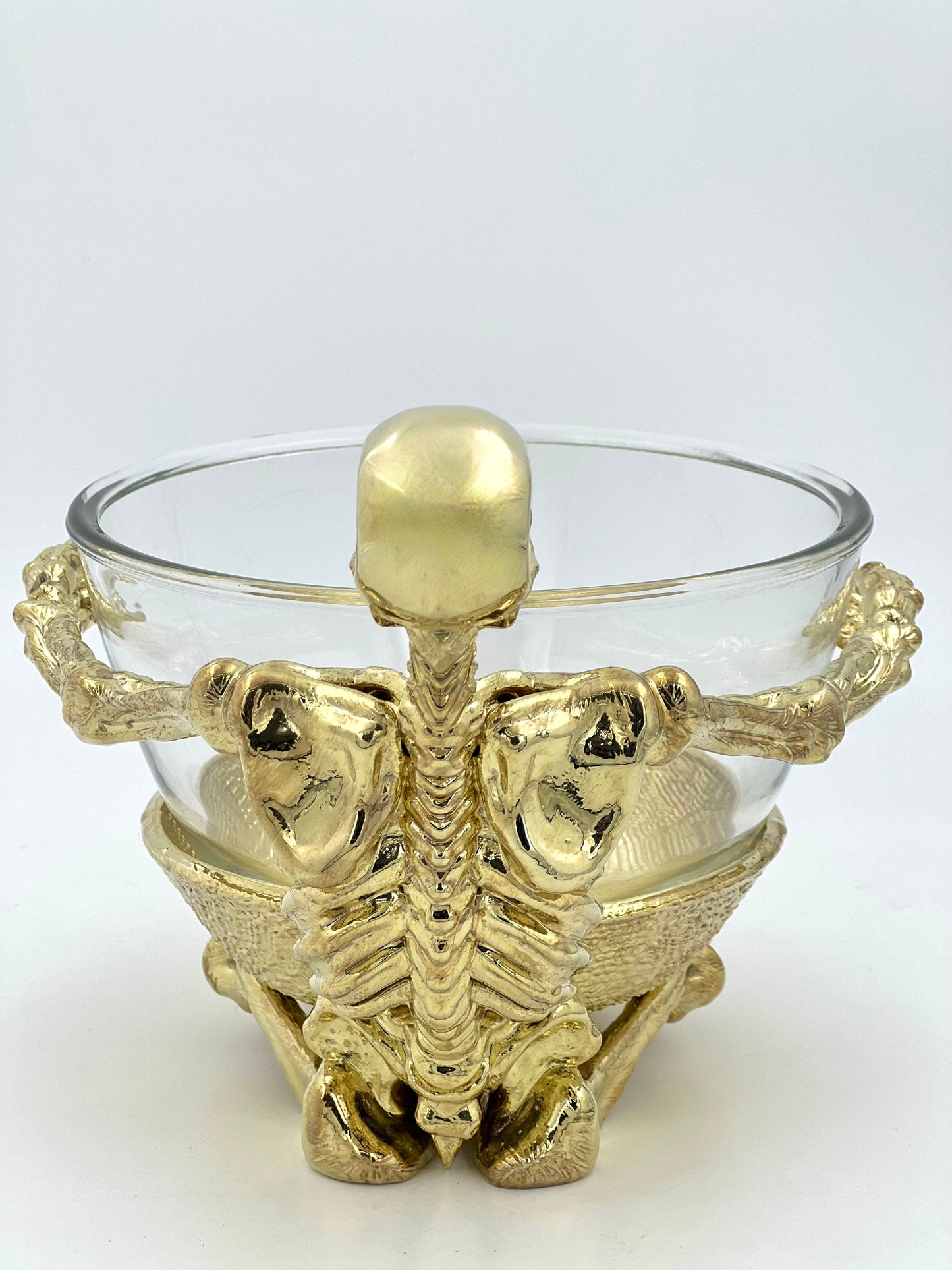 Skeleton Bowl with Glass Insert – Gothic Decorative Dish | Gold, Silver or Antique Finish | Halloween Candy Bowl & Home Decor
