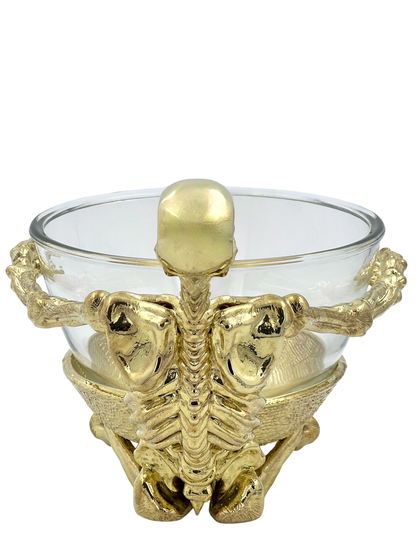 Skeleton Bowl with Glass Insert – Gothic Decorative Dish | Gold, Silver or Antique Finish | Halloween Candy Bowl & Home Decor