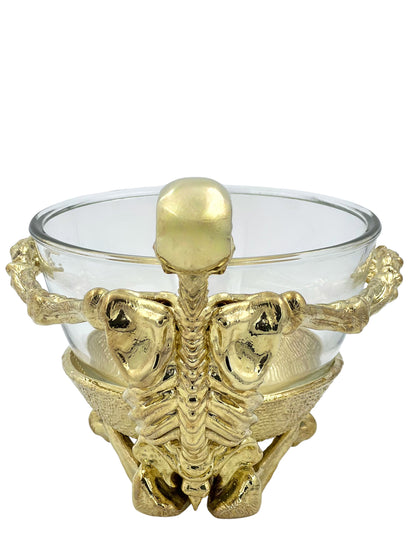 Skeleton Bowl with Glass Insert – Gothic Decorative Dish | Gold, Silver or Antique Finish | Halloween Candy Bowl & Home Decor