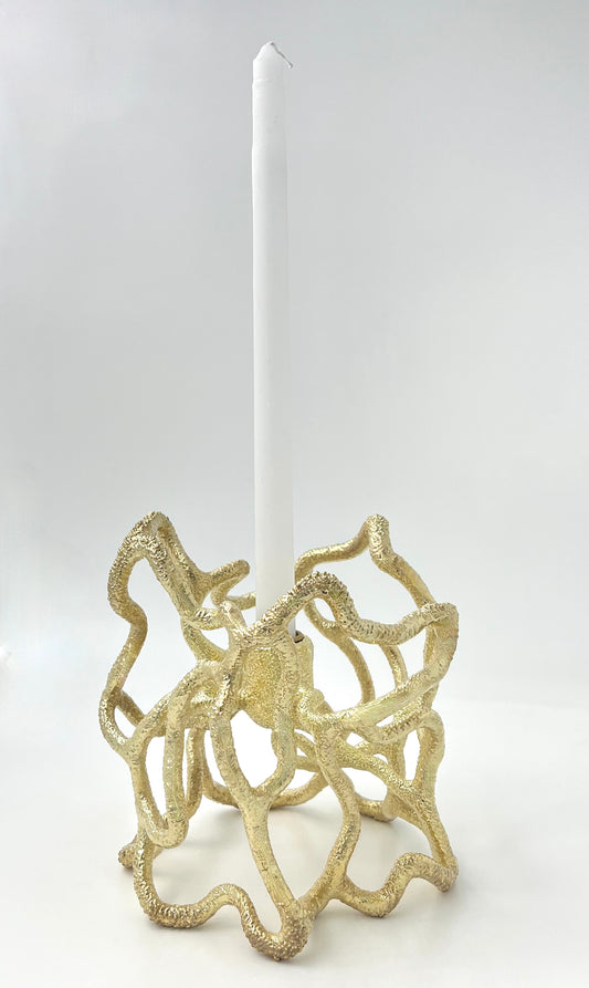 Organic Abstract Candle Holder - Electro-formed Sculptural Taper Candle Stand | Gold, Silver or Antique Finish