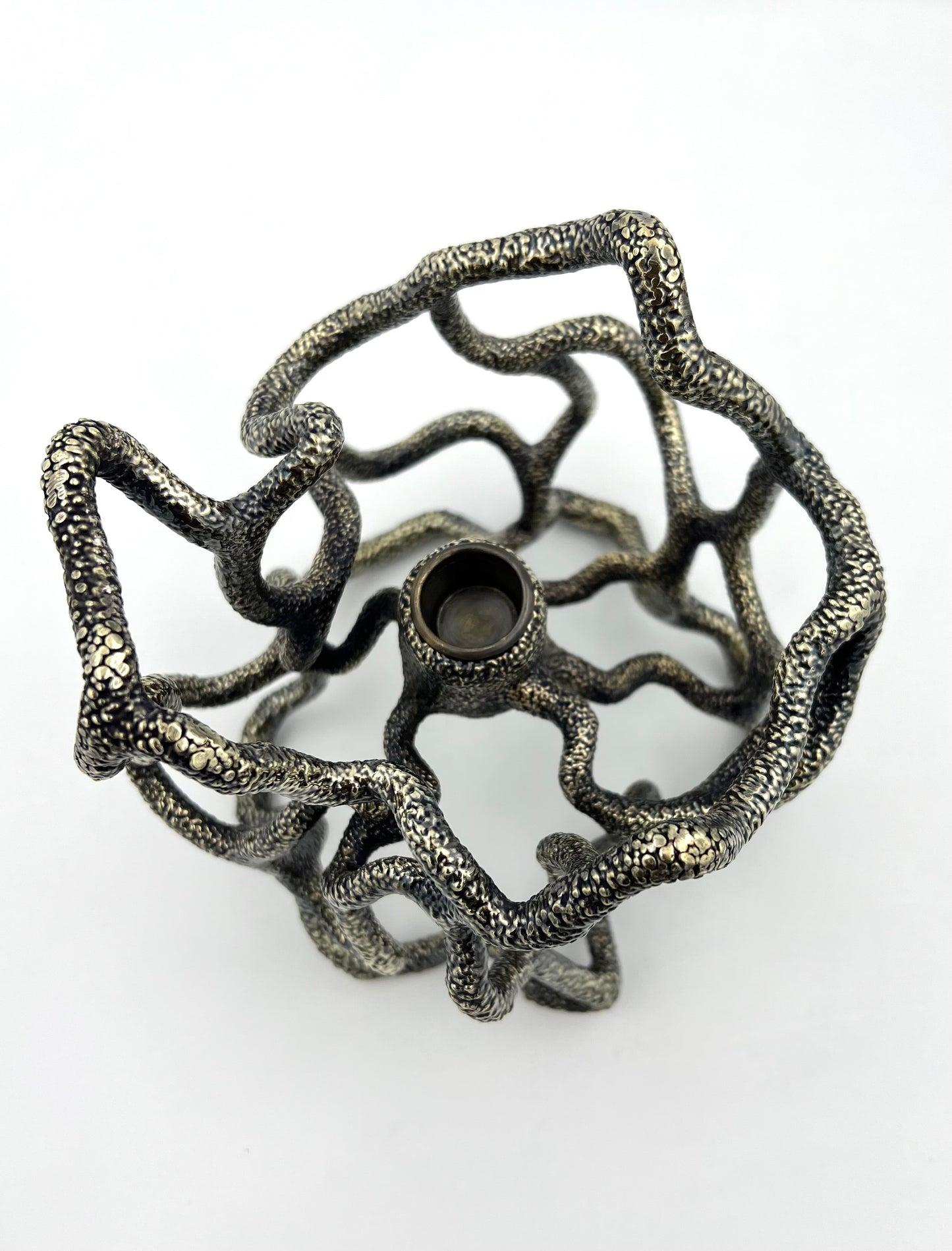 Organic Abstract Candle Holder - Electro-formed Sculptural Taper Candle Stand | Gold, Silver or Antique Finish