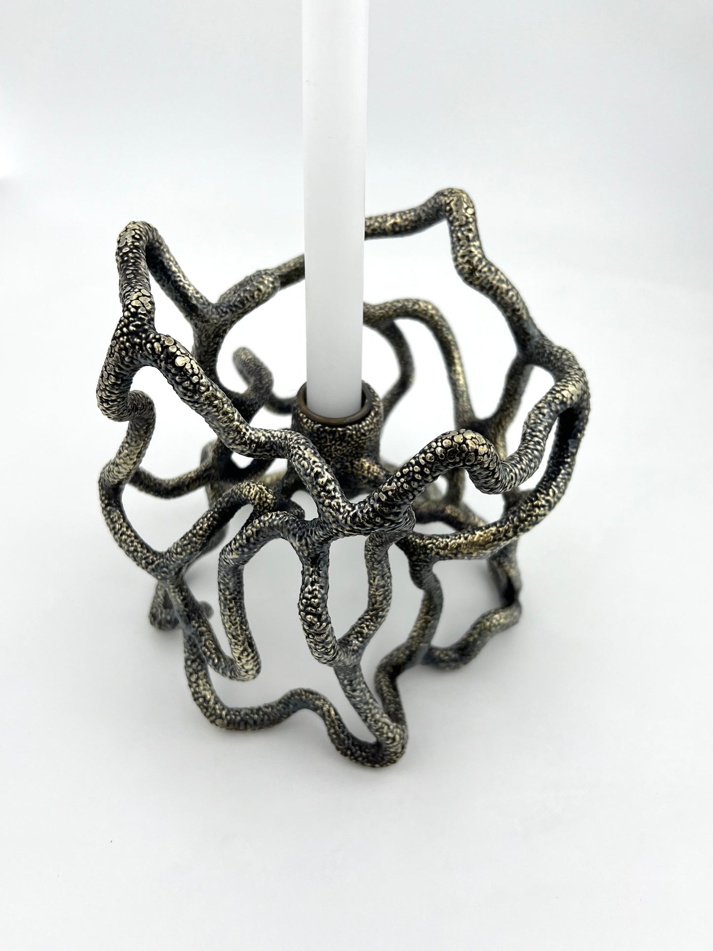 Organic Abstract Candle Holder - Electro-formed Sculptural Taper Candle Stand | Gold, Silver or Antique Finish