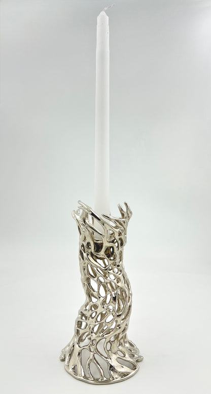 Roots - Electro-formed Sculptural Taper Candleholder | Organic Spiral Coral-Inspired Home Accent in Gold, Silver or Antique Finish