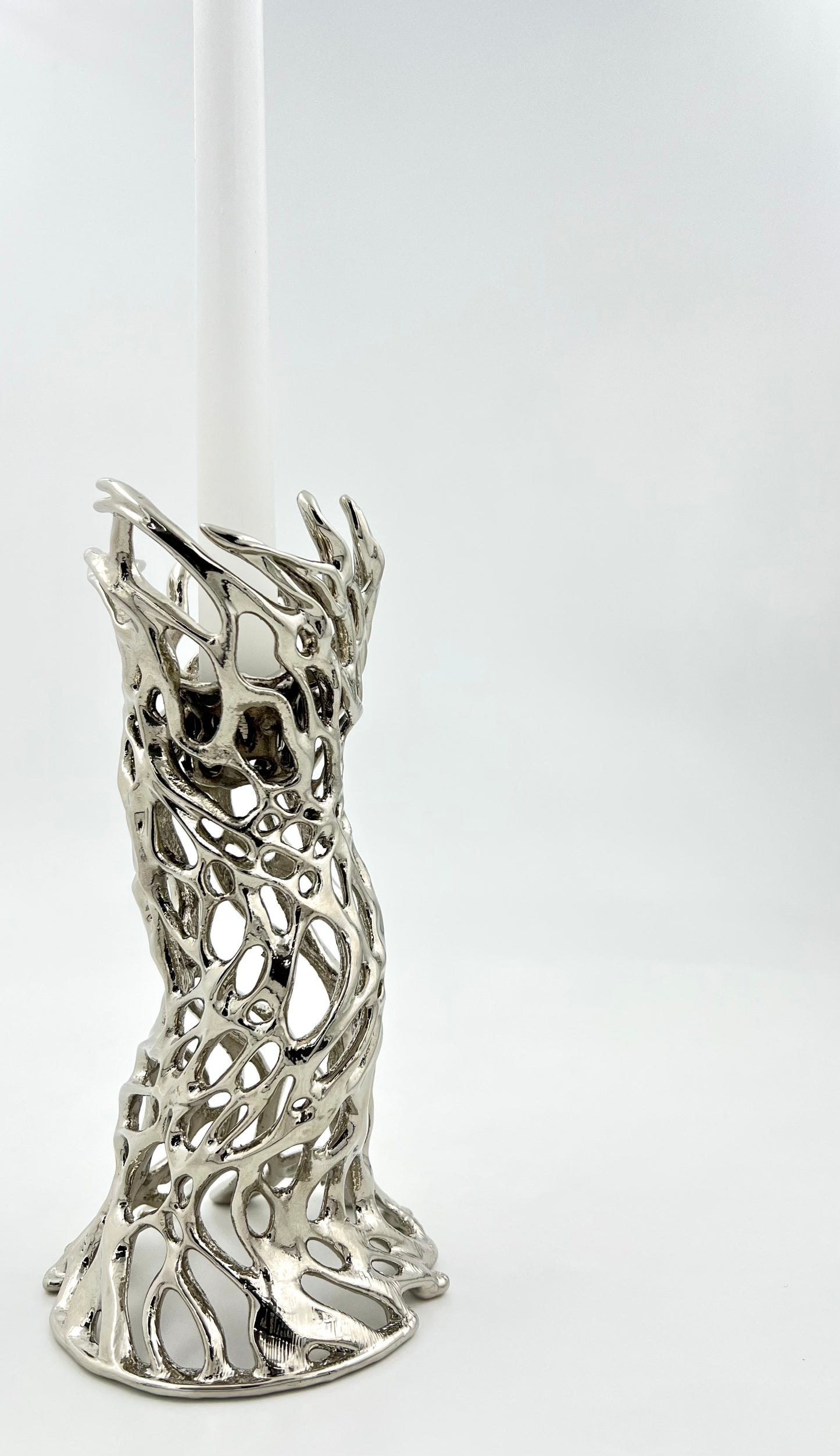 Roots - Electro-formed Sculptural Taper Candleholder | Organic Spiral Coral-Inspired Home Accent in Gold, Silver or Antique Finish