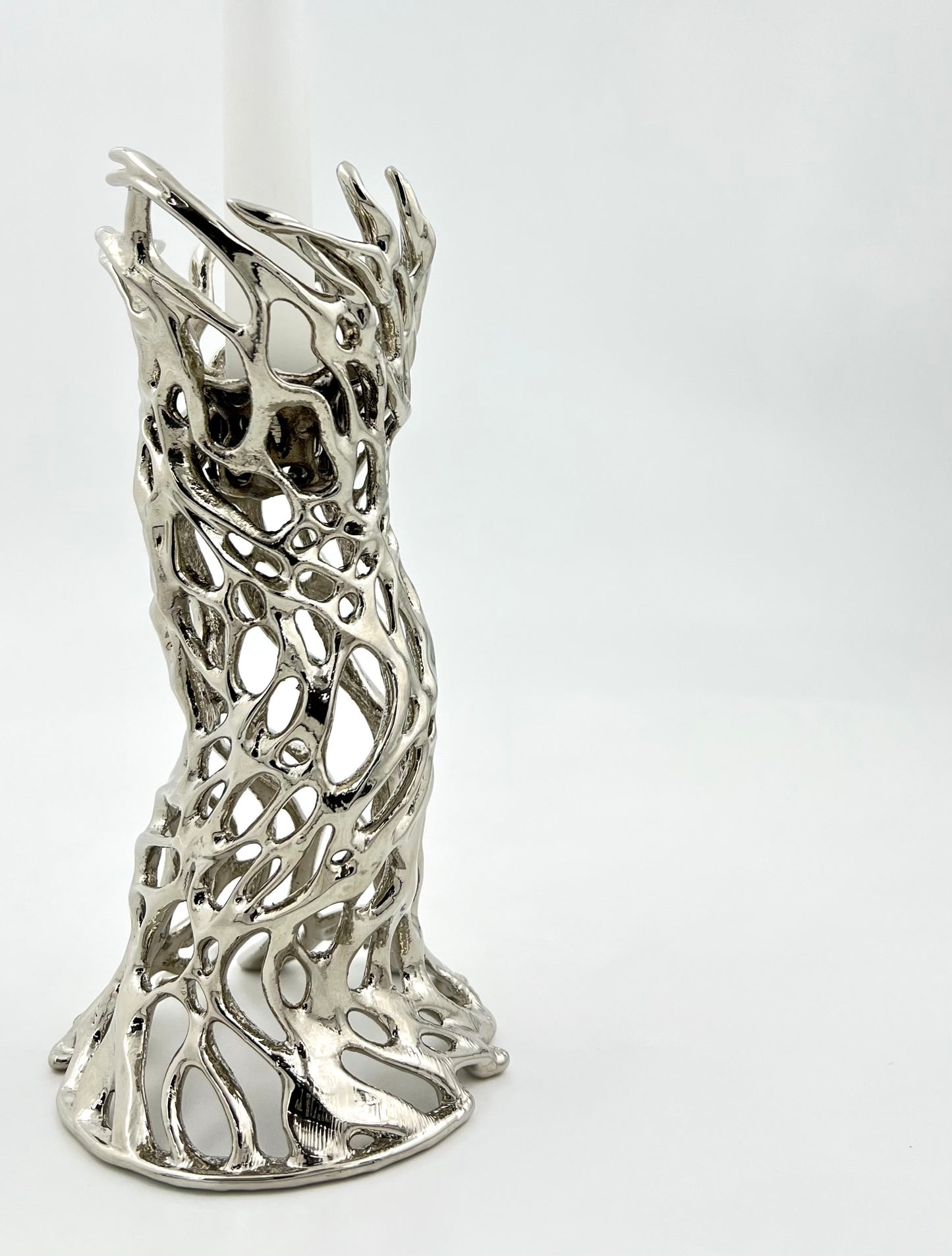 Roots - Electro-formed Sculptural Taper Candleholder | Organic Spiral Coral-Inspired Home Accent in Gold, Silver or Antique Finish