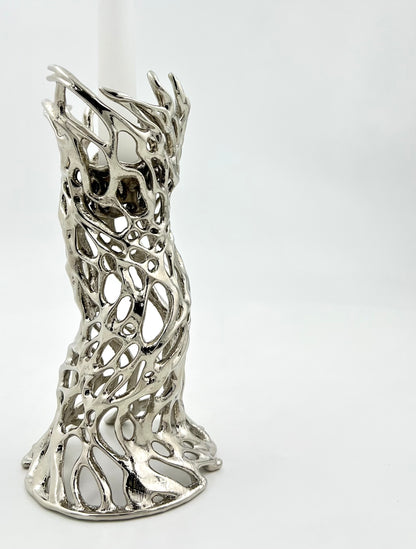 Roots - Electro-formed Sculptural Taper Candleholder | Organic Spiral Coral-Inspired Home Accent in Gold, Silver or Antique Finish