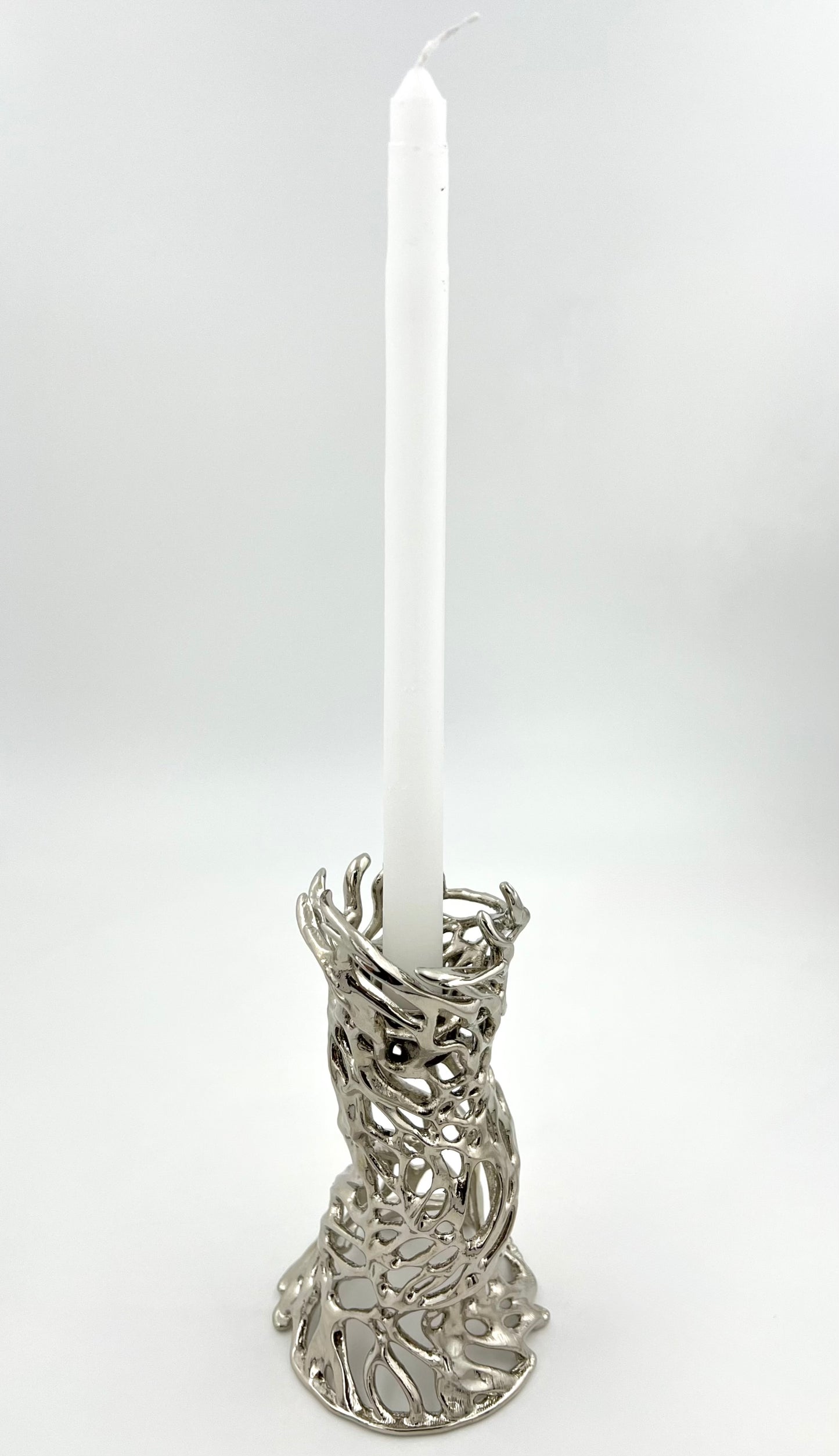 Roots - Electro-formed Sculptural Taper Candleholder | Organic Spiral Coral-Inspired Home Accent in Gold, Silver or Antique Finish