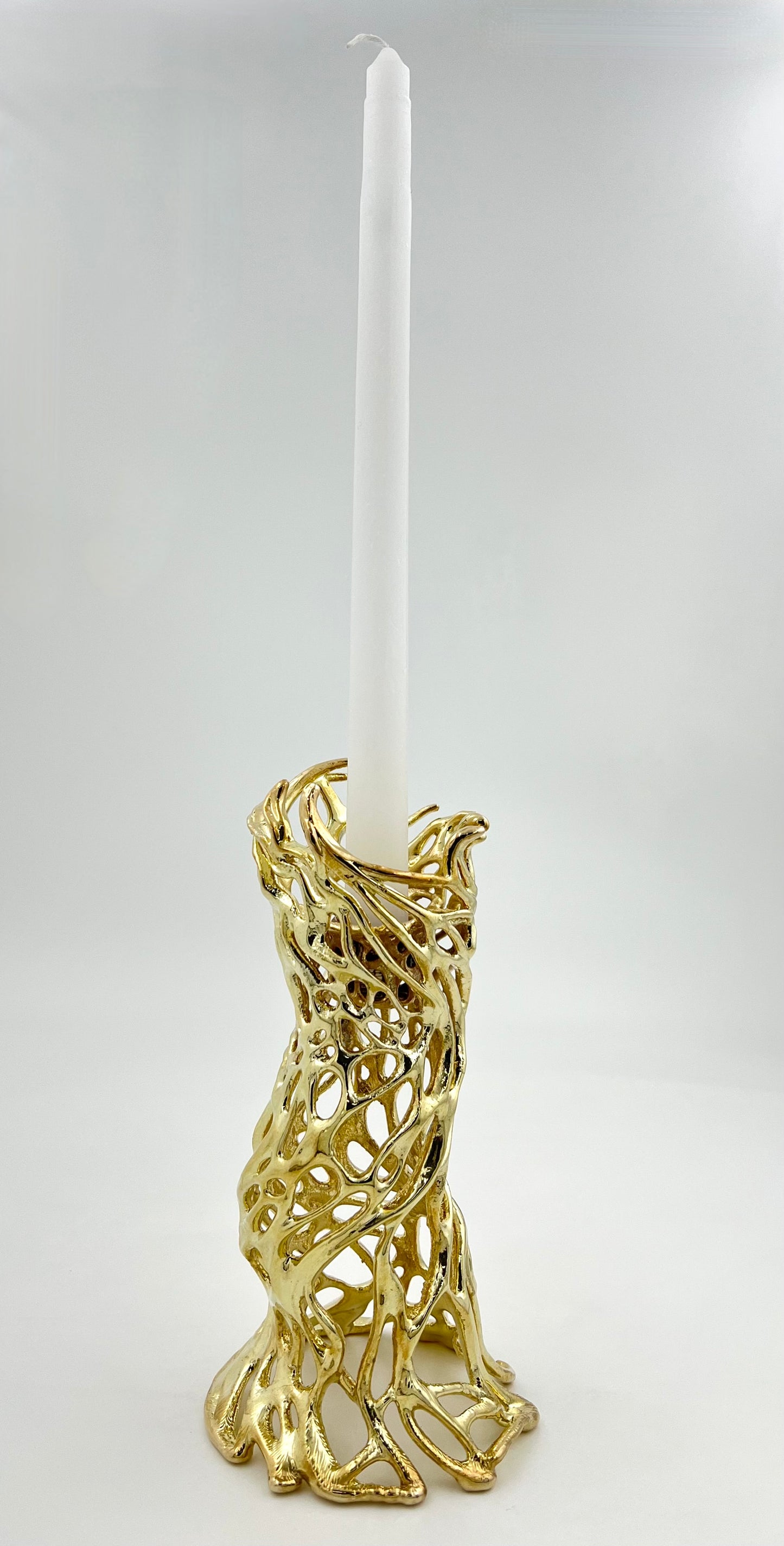 Roots - Electro-formed Sculptural Taper Candleholder | Organic Spiral Coral-Inspired Home Accent in Gold, Silver or Antique Finish
