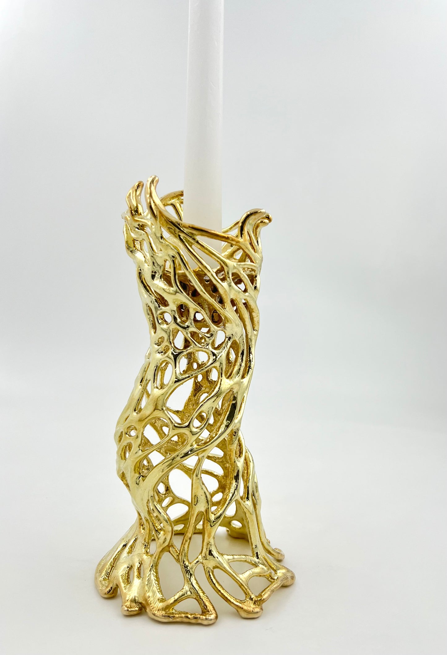 Roots - Electro-formed Sculptural Taper Candleholder | Organic Spiral Coral-Inspired Home Accent in Gold, Silver or Antique Finish