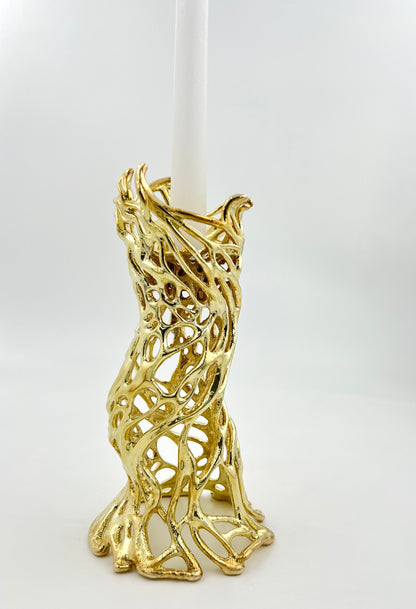 Roots - Electro-formed Sculptural Taper Candleholder | Organic Spiral Coral-Inspired Home Accent in Gold, Silver or Antique Finish