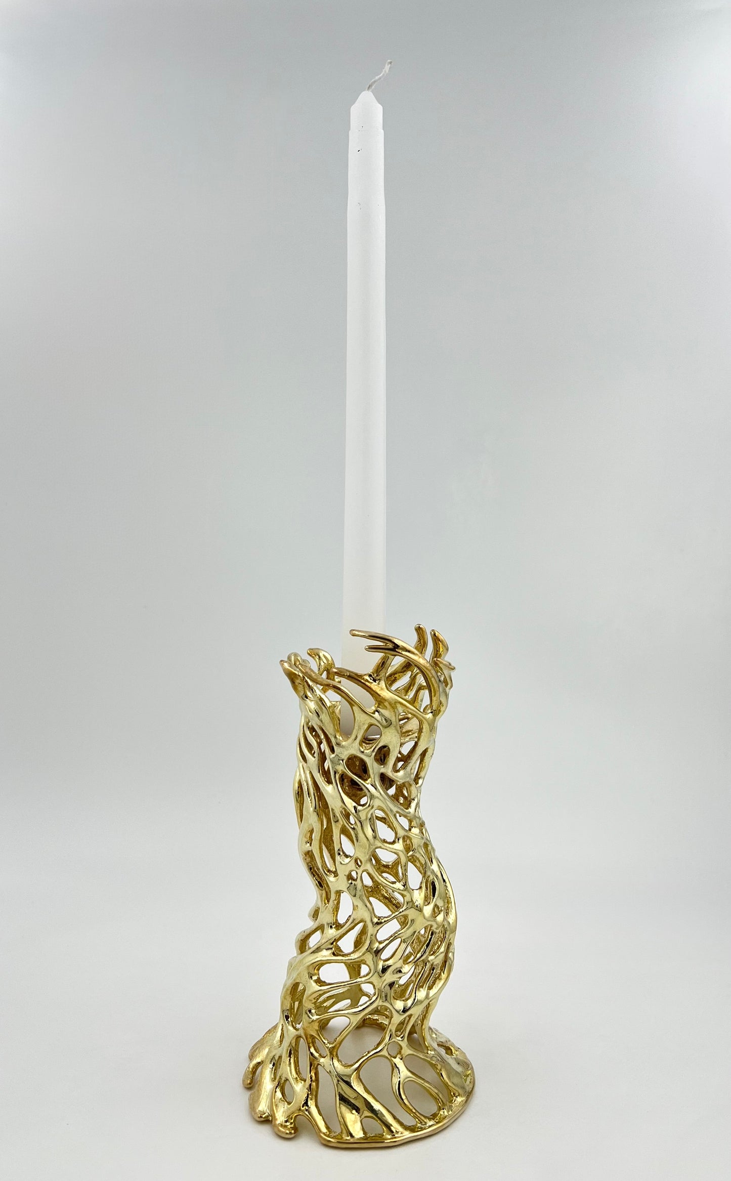Roots - Electro-formed Sculptural Taper Candleholder | Organic Spiral Coral-Inspired Home Accent in Gold, Silver or Antique Finish